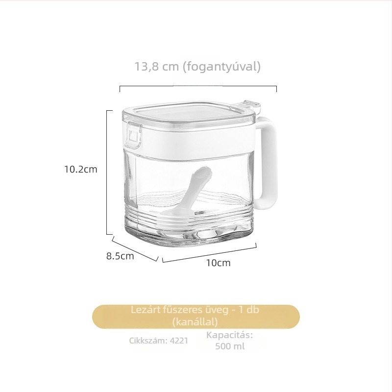 Rice Wood nedvességálló zárható fűszertartó üveg, só és cukor tárolására a konyhában