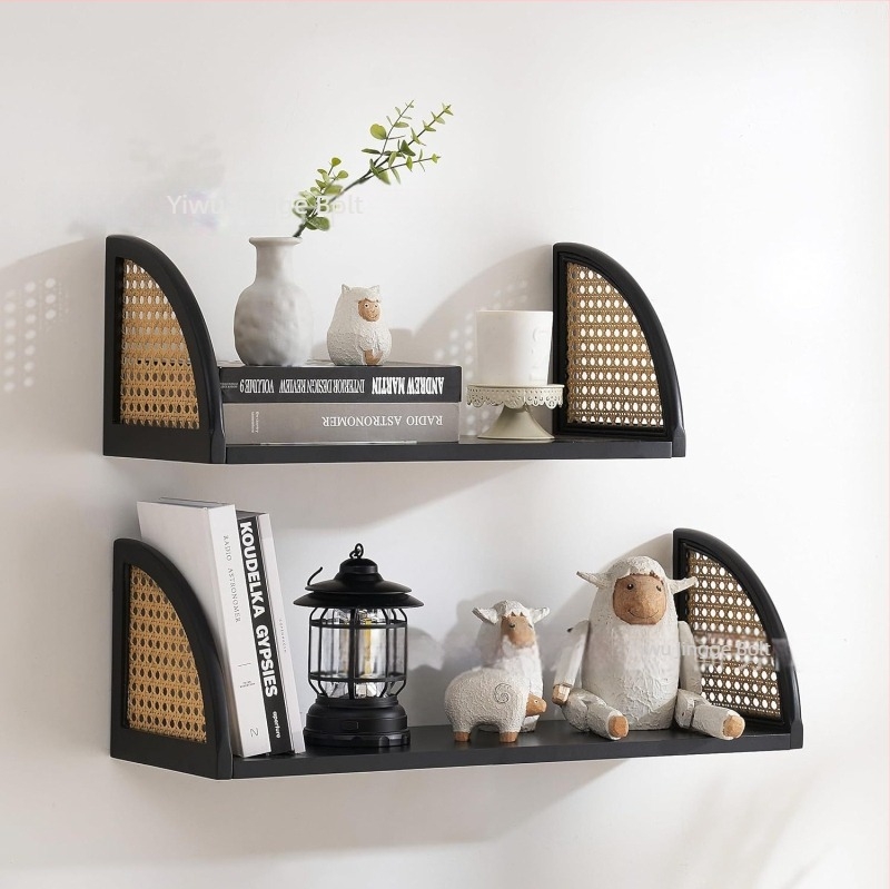 Rattan falra szerelt polc, faanyagból, nappaliba, fürdőszobába és konyhába
