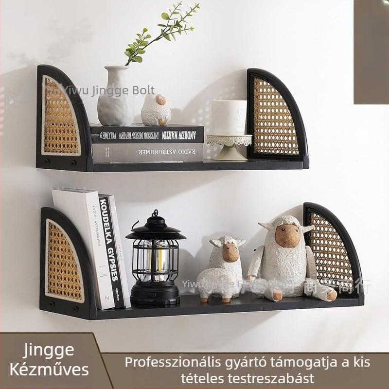 Rattan falra szerelt polc, faanyagból, nappaliba, fürdőszobába és konyhába