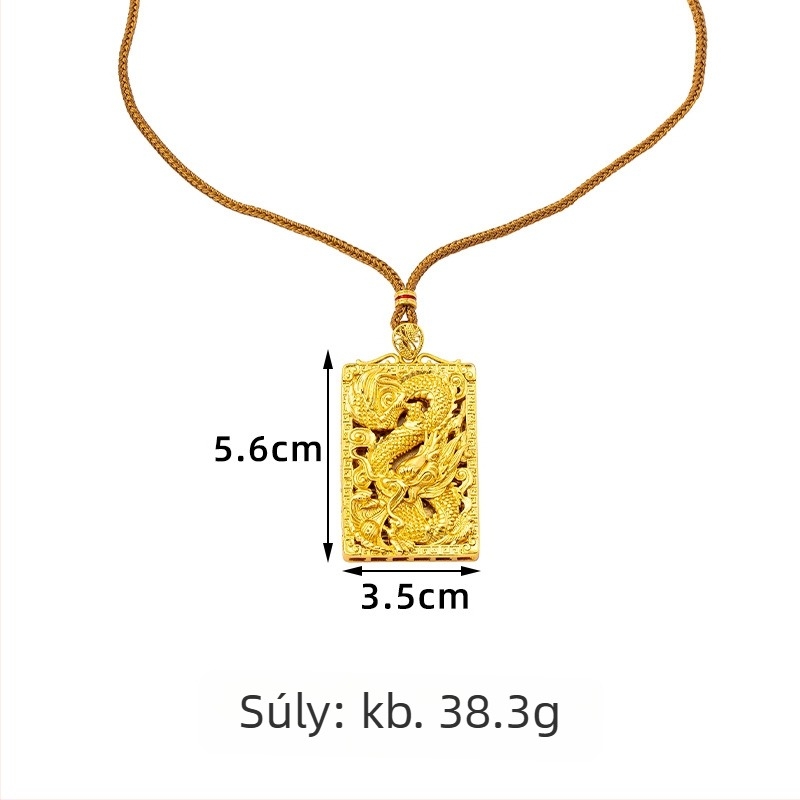 Aranyozott réz nyaklánc sárkány medállal, vintage palota stílus, uniszex, kötél lánccal, 61–70 cm