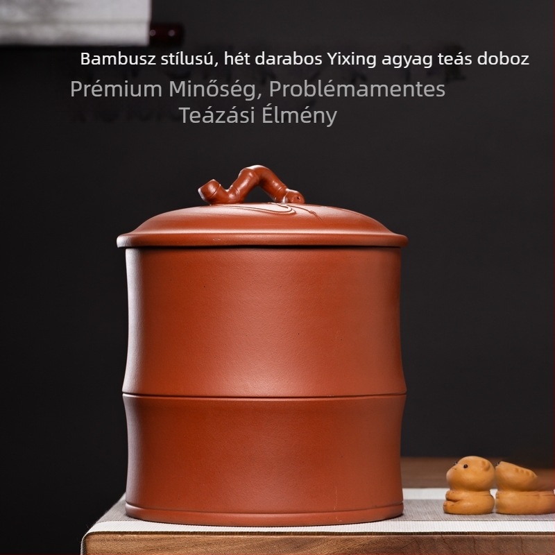 Nagy lila agyag teás tartály Pu'er tea tárolására, zárt üveg és bambusz teázási készlet