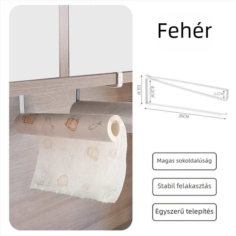 Konyhai papírtörlő tartó, felakasztható az szekrény alatt, falra szerelt tároló fóliához és kendőkhöz