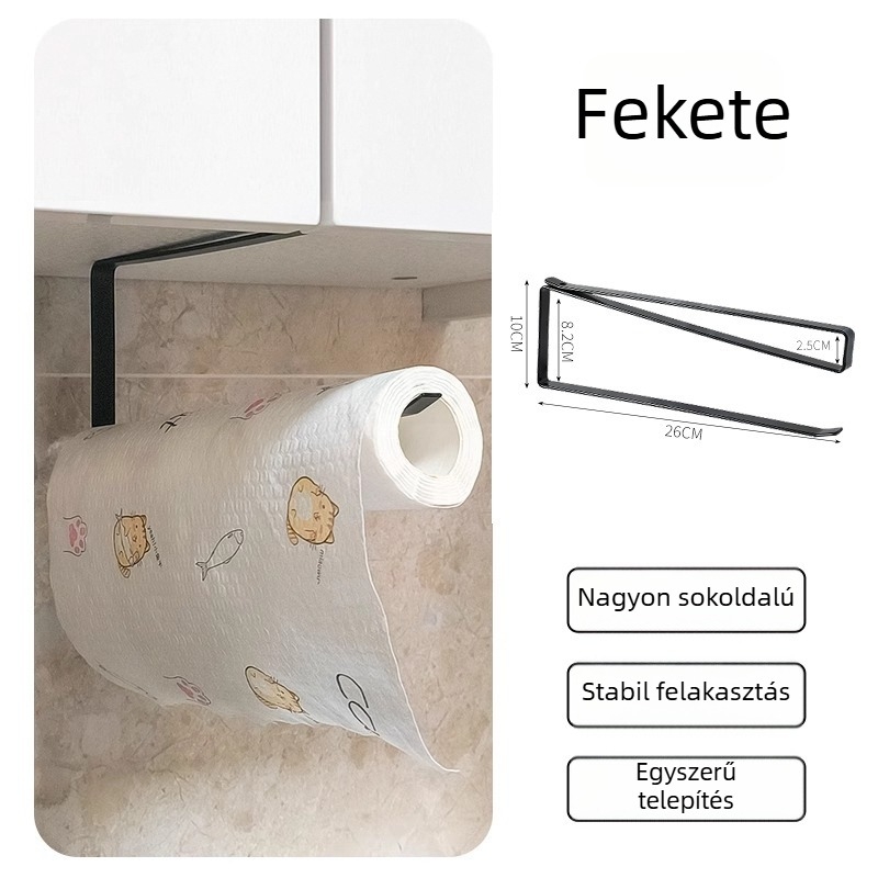 Konyhai papírtörlő tartó, felakasztható az szekrény alatt, falra szerelt tároló fóliához és kendőkhöz