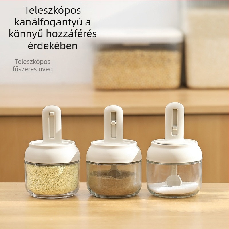 FaSoLa kinyúló fűszertartó integrált kanálfedéllel – zárt konyhai só- és fűszertartó
