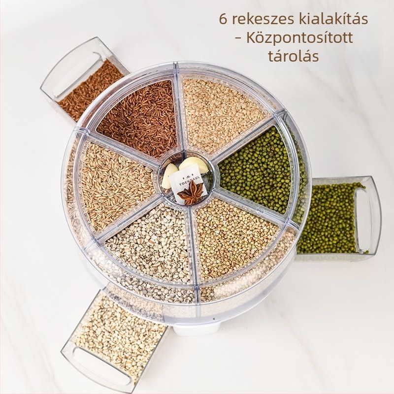 6 rekeszes PET gabonatároló tartály, nedvesség- és rovarbiztos