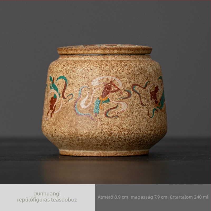 Retro Dunhuang kerámia teás kanna, kisméretű, 30 g, zárt hordozható tea-tároló és illatos por edény, testreszabható logó