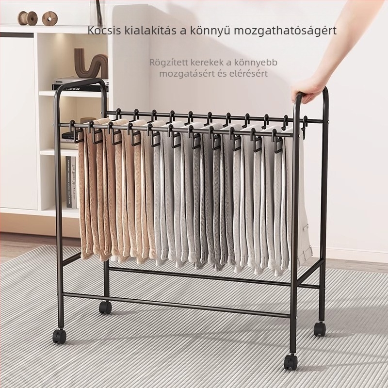 Mozgatható padlón álló nadrágtartó és függőleges ruhaszárító, otthonra tervezett multifunkcionális nadrágtároló polc.
