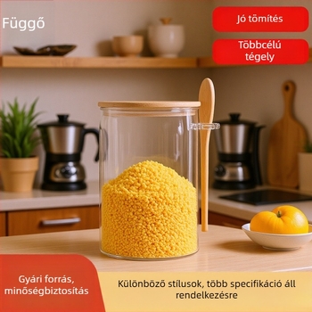 Üvegből készült tealevelek tárolója, cukor és só tárolója, zárható, hordozható, 1200 ml