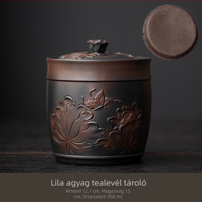 Lila kerámia teás tartó, kézzel gravírozott zárással, nagy méretű háztartási kerámia tea tárolóedény nedvességálló