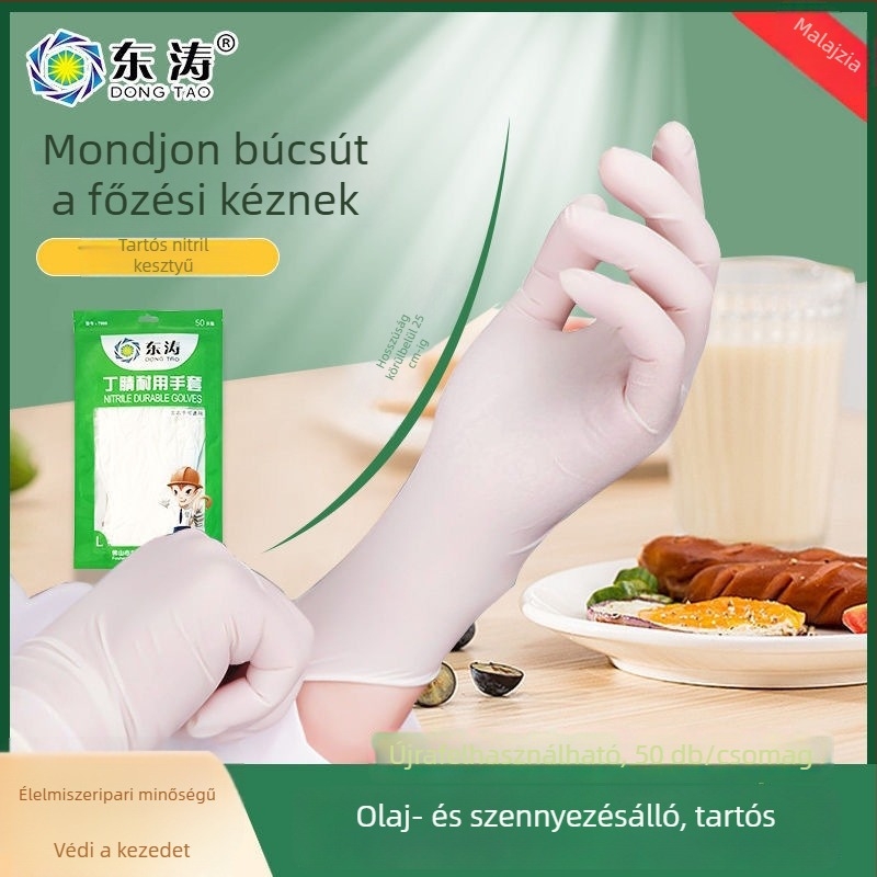 Dongtao 7900 Egyszer használatos nitril kesztyűk konyhai mosogatáshoz, élelmiszer-biztonsági minőség, tartósak, 25 cm hosszú