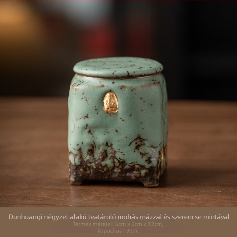 Vintage kerámiás teás tartó, kemencében égetett, Dunhuang ihletésű, kompakt méret