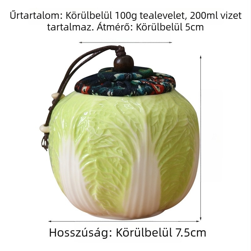 Magas minőségű kerámia teás tartó káposzta mintával, légmentesen záródó zöld tea tároló, Dehua fehér porcelán, 200 ml