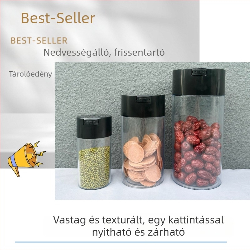 550 ml Honeypot zárható üveg fekete fedővel és átlátszó testtel, nedvességálló tároló teához és ételekhez, PS műanyag