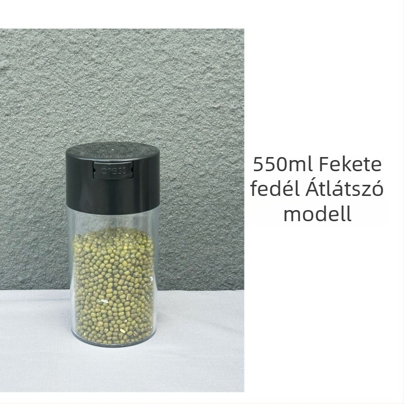 550 ml Honeypot zárható üveg fekete fedővel és átlátszó testtel, nedvességálló tároló teához és ételekhez, PS műanyag