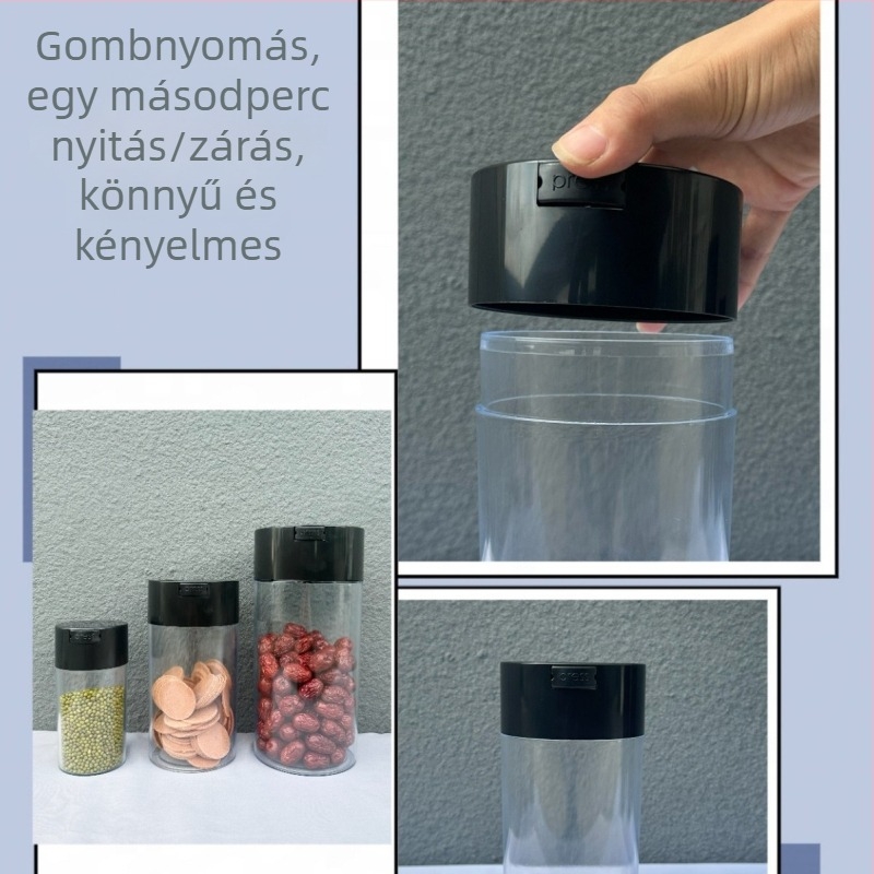 550 ml Honeypot zárható üveg fekete fedővel és átlátszó testtel, nedvességálló tároló teához és ételekhez, PS műanyag