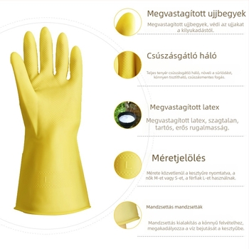 Vastagított latex kesztyűk, vízálló és csúszásmentes, tartós háztartási kesztyűk mosogatáshoz és ruhákhoz