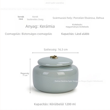 Nagy kapacitású kerámia teás doboz zárható fedéllel, Celadon-glazúrral, méretek 16,5 x 11 cm