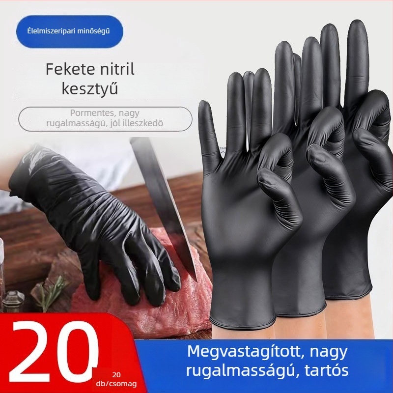 Nitril háztartási kesztyűk, egyszer használatos, PVC, konyhai mosogatáshoz, vízálló, fekete