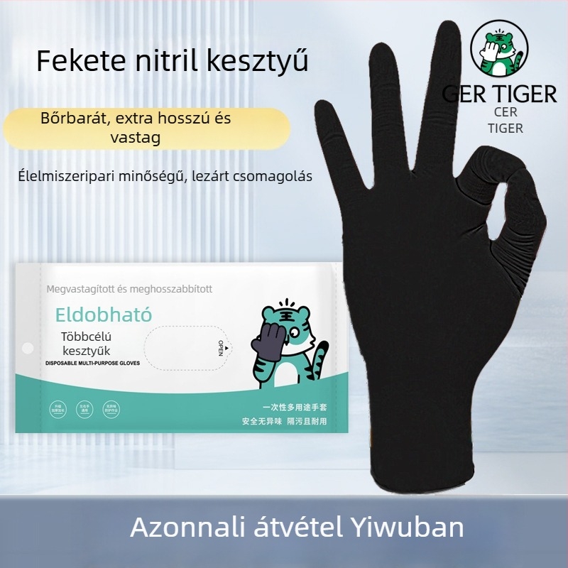 Nitril háztartási kesztyűk, egyszer használatos, PVC, konyhai mosogatáshoz, vízálló, fekete