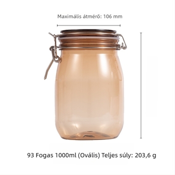 1000 ml-es ovális tea színű hagyományos kínai orvosi maszk üvege, átlátszó műanyag edény csattal záródó kupakkal