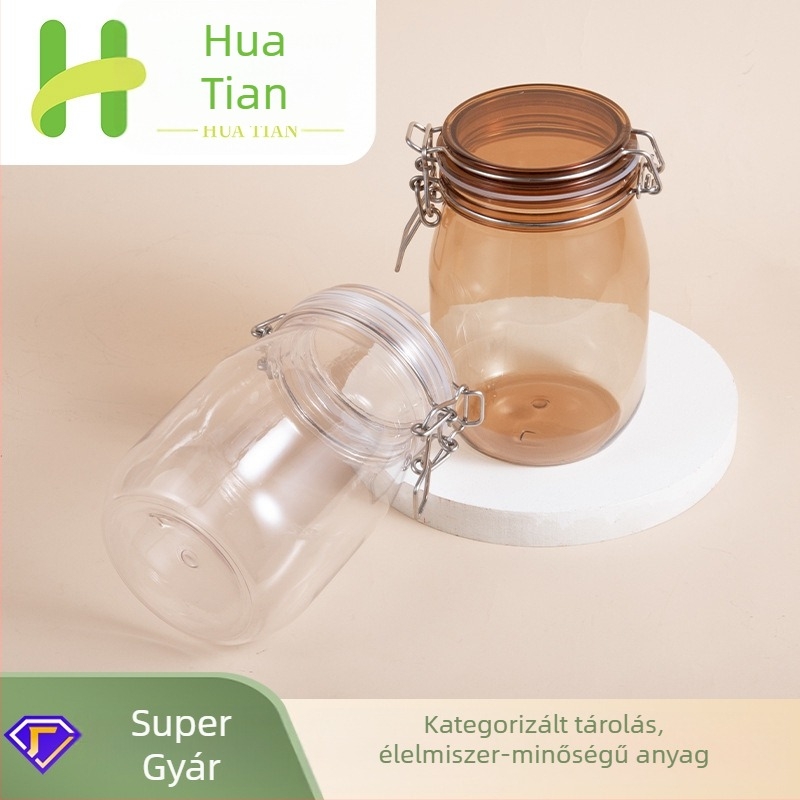 1000 ml-es ovális tea színű hagyományos kínai orvosi maszk üvege, átlátszó műanyag edény csattal záródó kupakkal