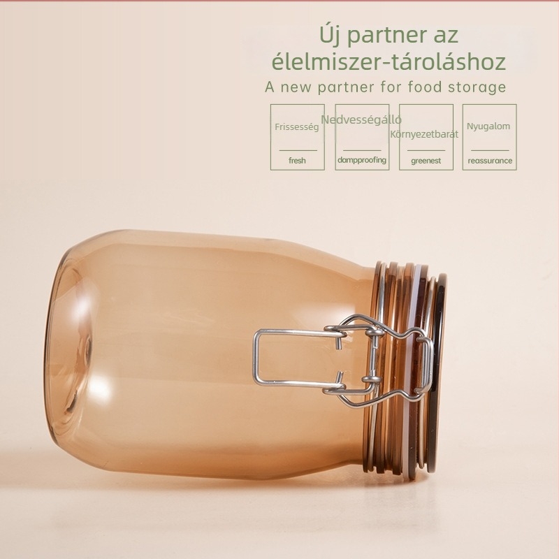 1000 ml-es ovális tea színű hagyományos kínai orvosi maszk üvege, átlátszó műanyag edény csattal záródó kupakkal
