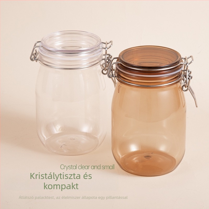 1000 ml-es ovális tea színű hagyományos kínai orvosi maszk üvege, átlátszó műanyag edény csattal záródó kupakkal