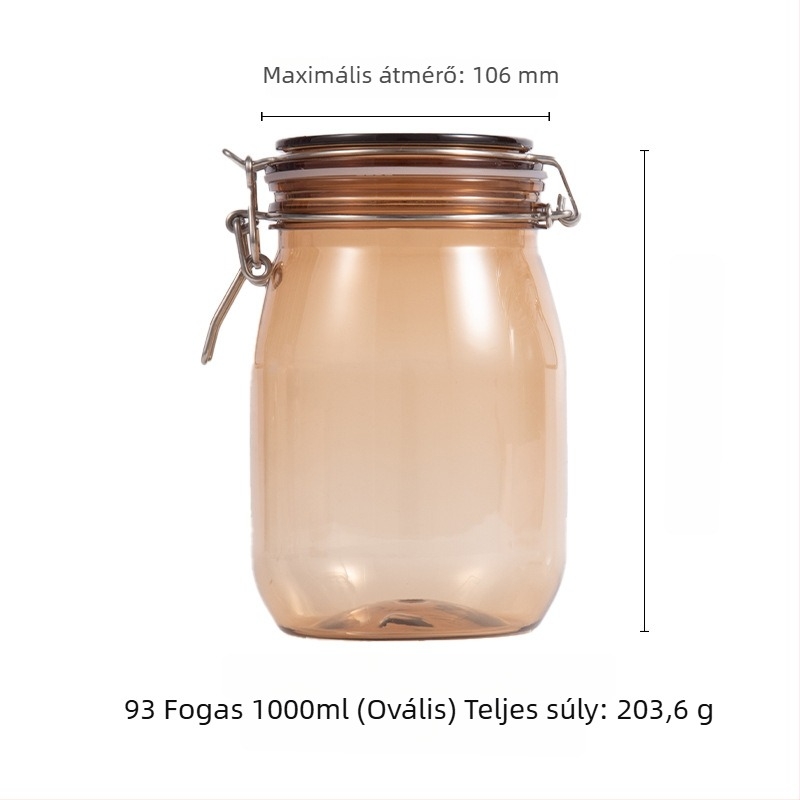 1000 ml-es ovális tea színű hagyományos kínai orvosi maszk üvege, átlátszó műanyag edény csattal záródó kupakkal