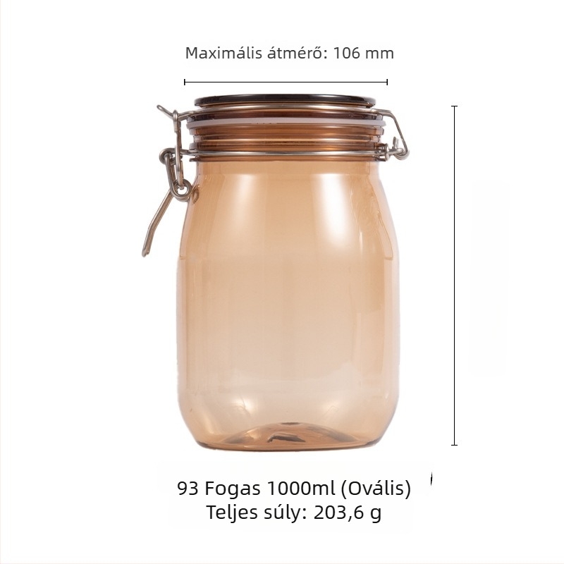 1000 ml-es ovális tea színű hagyományos kínai orvosi maszk üvege, átlátszó műanyag edény csattal záródó kupakkal