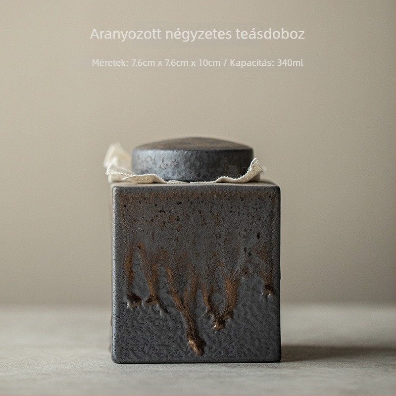 Négyzet alakú teásdobozt aranyozott rozsda-glazúrral, japán stílusú Gongfu teáskészlet, kerámia tea tároló edény, 340 ml