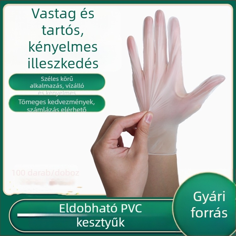 Egyszer használatos PVC kesztyűk, élelmiszer-minőségű, pormentes, takarításra és mosogatáshoz, 100 darab