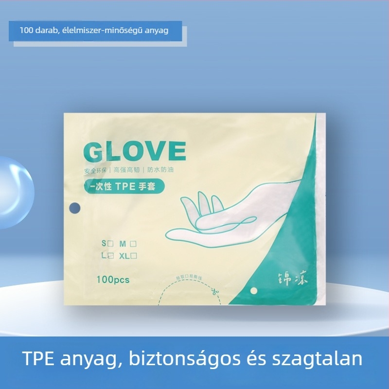 Egyszer használatos TPE kesztyűk zacskóban, rugalmasak és vastagabbak, többfunkciós háztartási és konyhai tisztításhoz