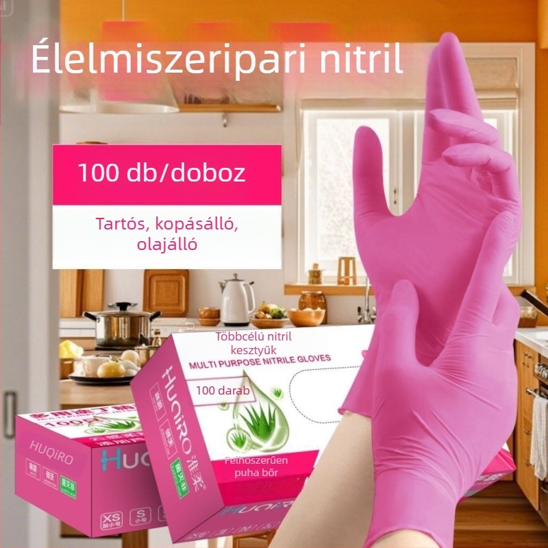 Egyszer használatos nitril kesztyűk, élelmiszer-minőségű, tartósak, háztartási használatra, konyhai tisztítás és mosogatás, vízálló