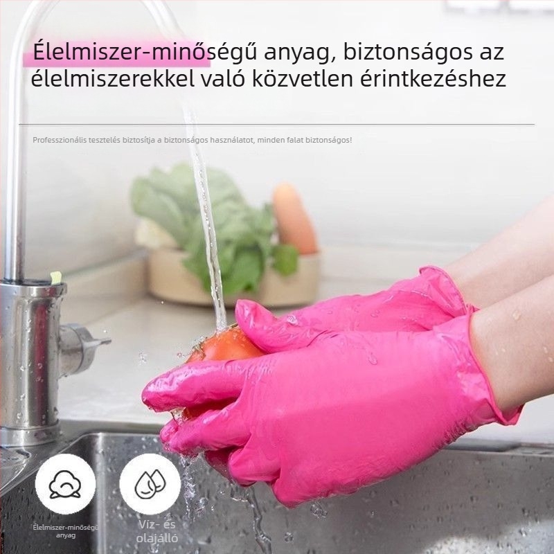 Egyszer használatos nitril kesztyűk, élelmiszer-minőségű, tartósak, háztartási használatra, konyhai tisztítás és mosogatás, vízálló