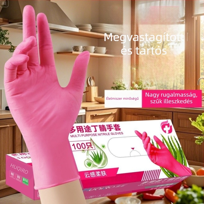 Egyszer használatos nitril kesztyűk, élelmiszer-minőségű, tartósak, háztartási használatra, konyhai tisztítás és mosogatás, vízálló