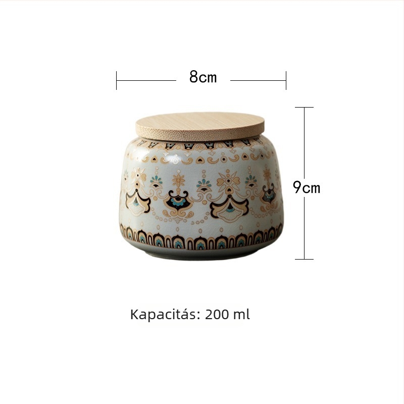 Ru Kiln kerámia teás tartó, otthoni használatra, kompakt hordozható tea tároló, vintage stílus, nedvességálló, légmentesen záródó