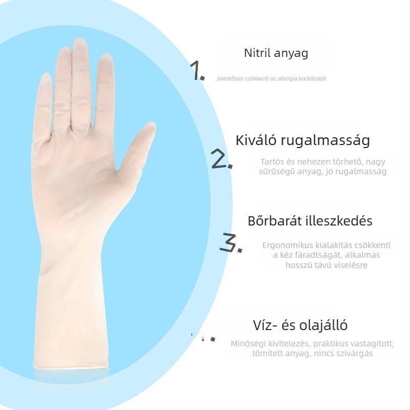 Tuofeng eldobható nitril kesztyűk, vastított, tartós, vízálló, mosogatáshoz otthon, élelmiszer-minőségű, csúszásmentes