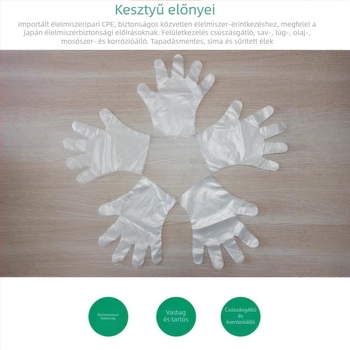 Egyszer használatos extra vastag kesztyűk átlátszó CPE-filmből, catering, szépségápolás, fodrászat és háztartási felhasználásra