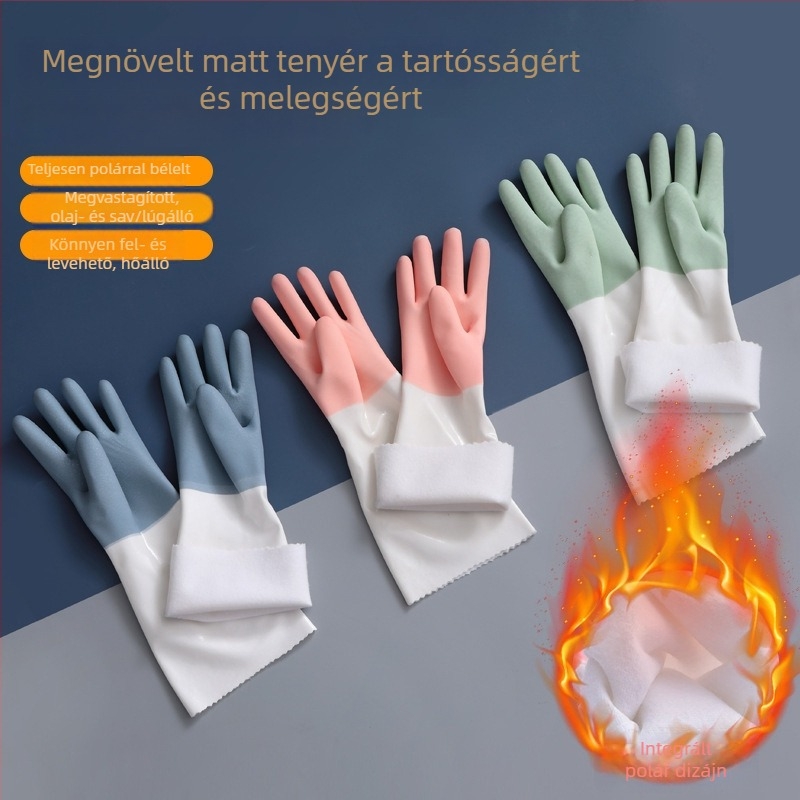 Női mosogatókesztyű fleece-béléssel, csúszásmentes, tartós, vízálló, vastagított, hosszú téli otthoni használatra