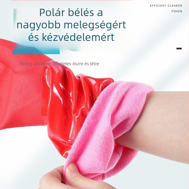 Meiya pamut kesztyűk, vastagított kivitel, velúr béléses, hosszú ujjal, háztartási feladatokra – edények mosása, ruhák mosása és padló tisztítása; vízálló és csúszásmentes
