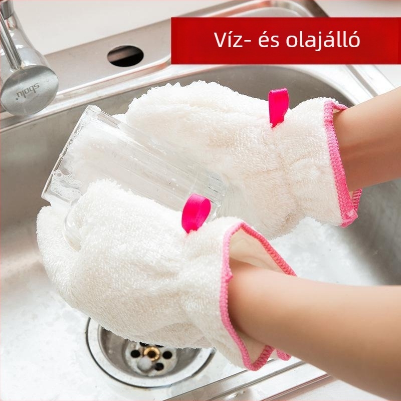 Vastag fleece-béléssel készült mosogatós kesztyű bambuszrostból, olajálló és csúszásmentes