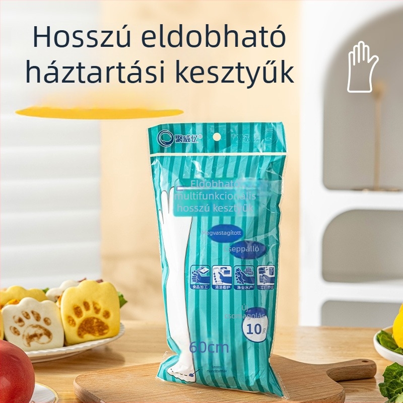 Hosszabbított egyszer használatos kesztyűk, vastagított, átlátszó, csúszásmentes, catering- és élelmiszer-kezelésre, mosogatásra és mosásra, téli használatra