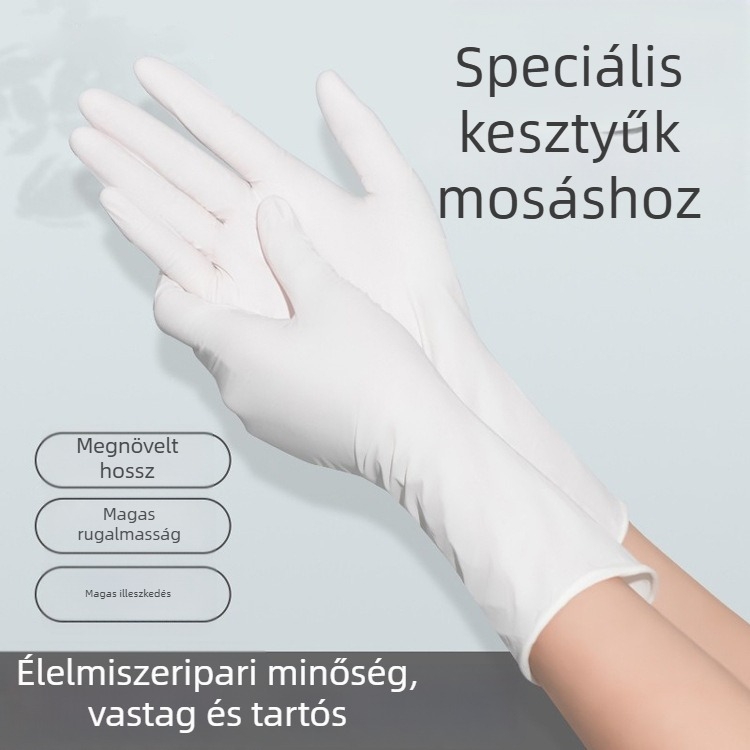 Egyszer használatos nitril kesztyűk mosogatáshoz, élelmiszer-minőség, 12 hüvelykes hosszúságú, vastagított, egyszínű.