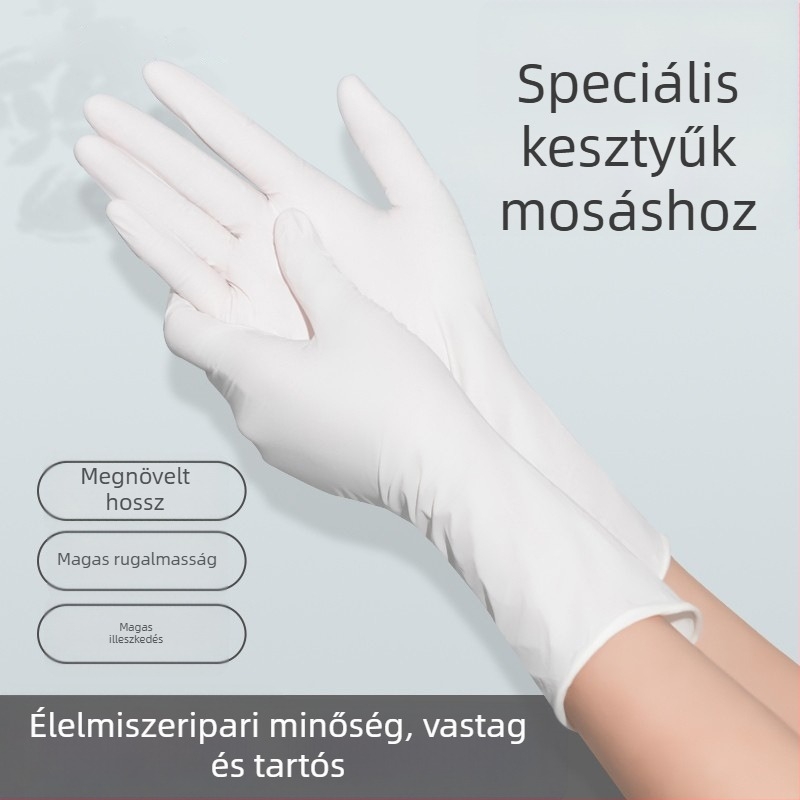 Egyszer használatos nitril kesztyűk mosogatáshoz, élelmiszer-minőség, 12 hüvelykes hosszúságú, vastagított, egyszínű.