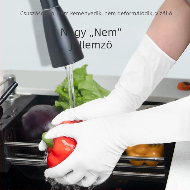 Egyszer használatos nitril kesztyűk mosogatáshoz, élelmiszer-minőség, 12 hüvelykes hosszúságú, vastagított, egyszínű.