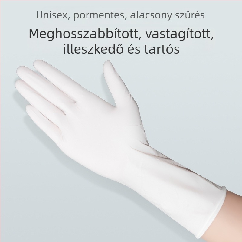 Egyszer használatos nitril kesztyűk mosogatáshoz, élelmiszer-minőség, 12 hüvelykes hosszúságú, vastagított, egyszínű.
