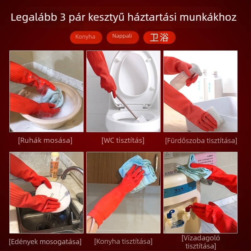 Női fleece béléses vastag latex kesztyűk, vízállóak téli használatra, konyhai mosogatáshoz és háztartási feladatokhoz