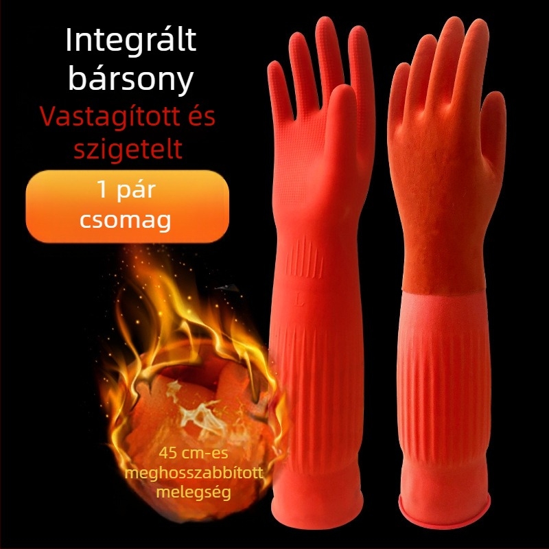 Női fleece béléses vastag latex kesztyűk, vízállóak téli használatra, konyhai mosogatáshoz és háztartási feladatokhoz