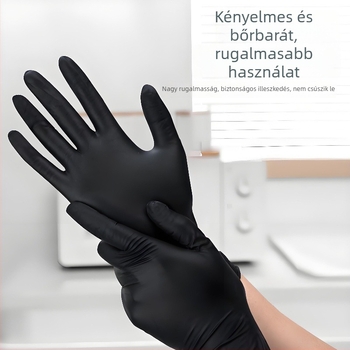 Élelmiszer-minőségű fekete nitril egyszer használatos kesztyűk, cateringhez, konyhához és háztartási feladatokhoz, pormentes