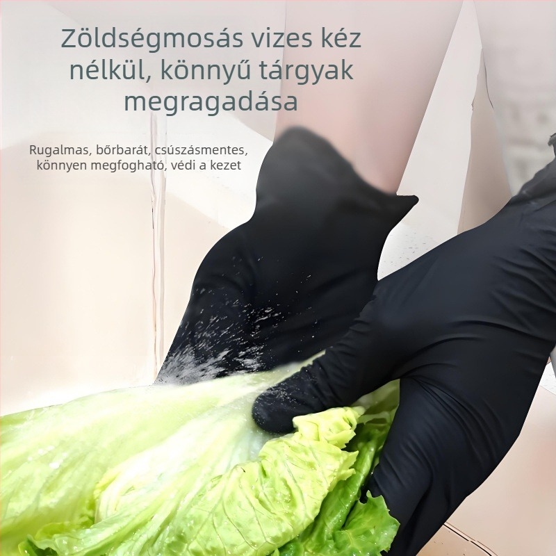 Élelmiszer-minőségű fekete nitril egyszer használatos kesztyűk, cateringhez, konyhához és háztartási feladatokhoz, pormentes